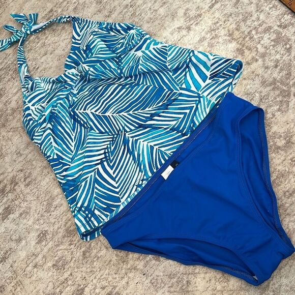 Chaps size 10 two piece bathing suit halter tankini - Picture 1 of 11